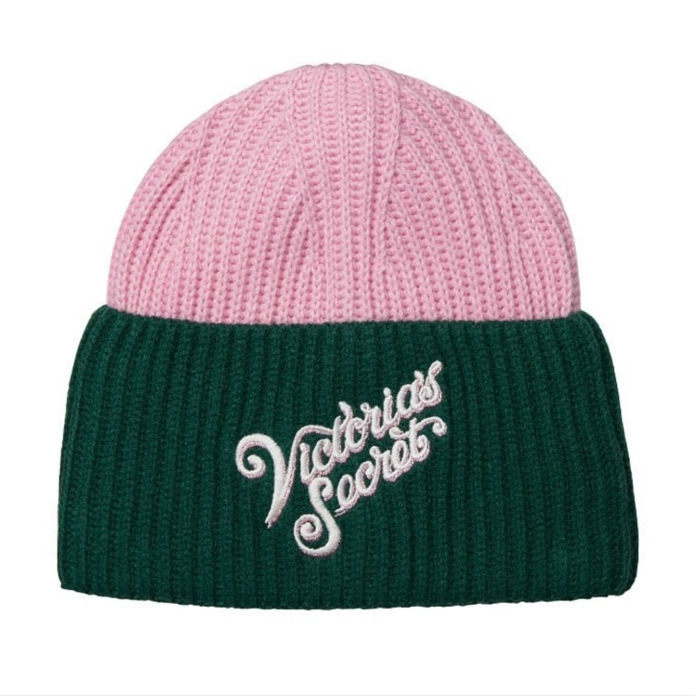 NWT Victoria's Secret Color block Pink Green Beanie